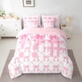 thumbnail image 2 of jejeloiu Ribbon Bow Tie 7 Pieces Bedding Comforter Set,Kawaii Cartoon Bowknot Full Bedding Set,Pink White Fitted Sheet Flat Sheet For Girls,Microfiber Room Decorative Reversible, 2 of 8