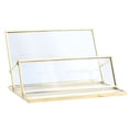 thumbnail image 1 of Organizador de escritorio para mostrador, diseño elegante y pared de vidrio transparente para reuniones de negocios, organizador de tarjetas de presentación con marco de metal dorado para entornos, 1 of 6