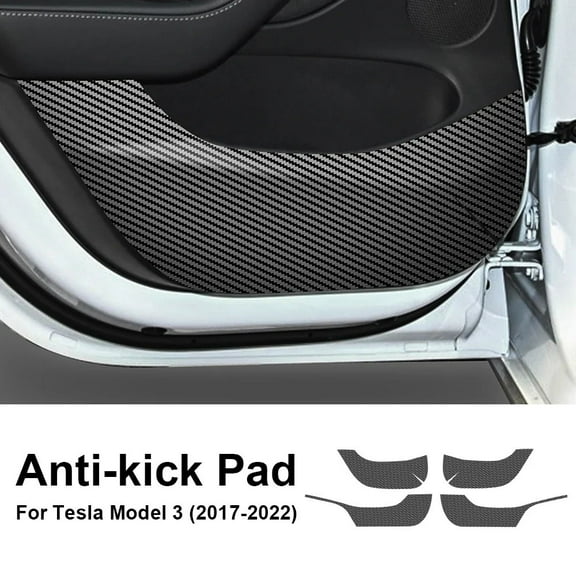 Car Door Protection Mat for Tesla Model 2017-2022 2023 Leather Carbon Fiber Sticker Anti Dirty Kick Pad Car Interior Accessories.