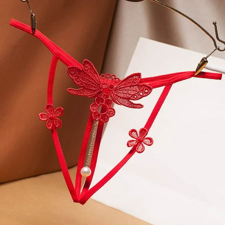 

DENGDENG Womens Floral Panties See Through Open Crotch G String Thongs for Women Low Waisted Underwear Sexy Lace Thongs