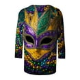 thumbnail image 5 of Cavosen Mardi Gras Womens 3/4 Length Sleeve Tops Crew Neck Festival Carnival Blouse Mask Graphic Print Tops Holiday Novelty Shirts Loose Athletic T-Shirts Party Shrove Tuesday 2XL, 5 of 5