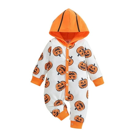 

KDSJSXW Baby Fall Halloween Pumpkin Long Sleeve Hooded Bodysuit Crawl Suit (Orange 90)