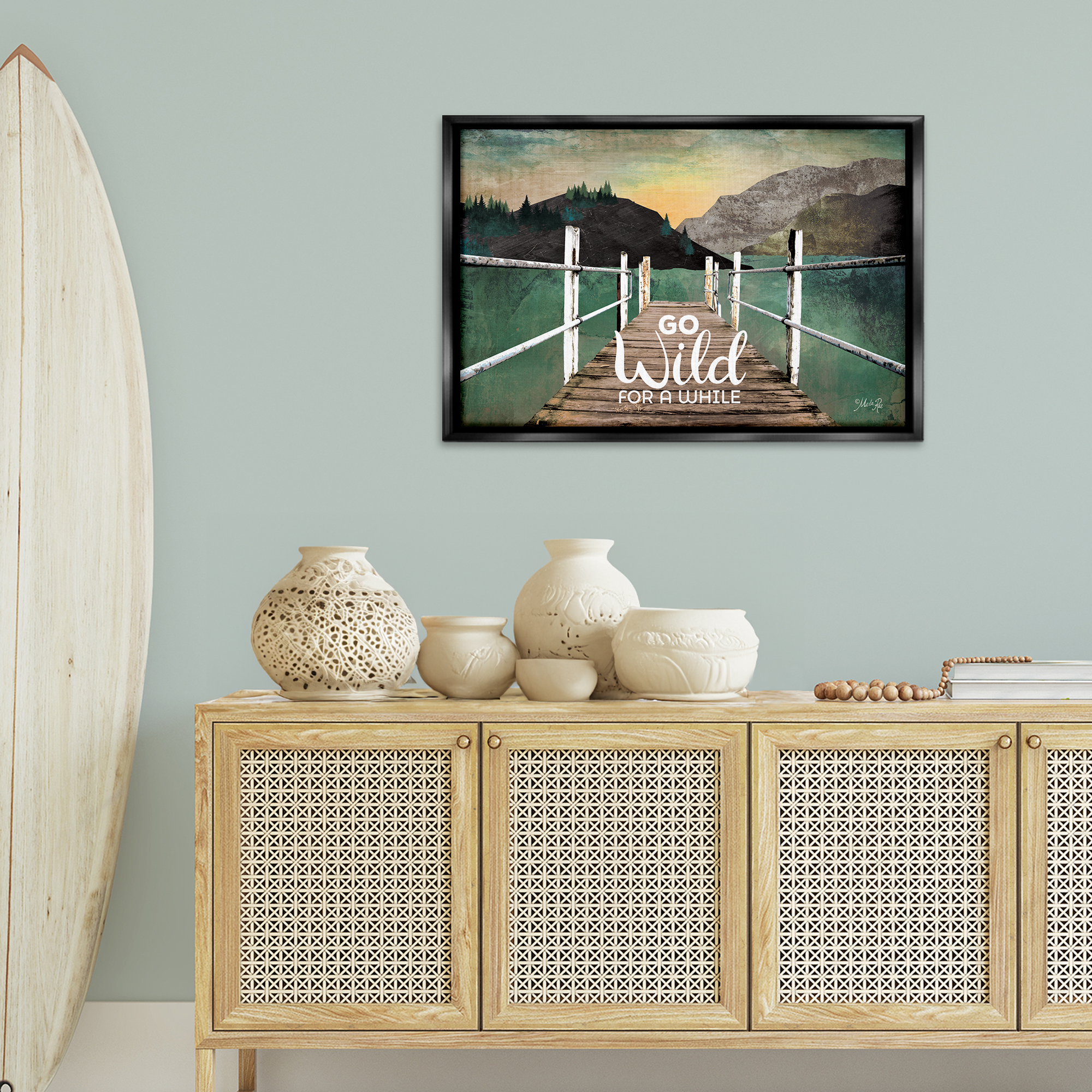 Stupell Industries Go Wild Rustic Phrase Landscape Painting Black Floater Framed Canvas Art Print Wall Art, 31 x 21