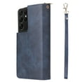 thumbnail image 4 of Feishell for Samsung Galaxy S21 Ultra (6.8 inch) Wallet Case for Women Men,Premium PU Leather Magnetic Clasp Zipper 9 Card Slots Folio Flip Holder Shockproof Purse Phone Case with Wrist Strap,Blue, 4 of 8