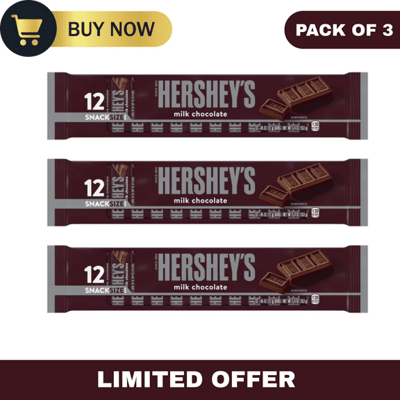 Hershey’s Milk Chocolate Snack Size Candy Bars – .45 oz, 12 Count, Pack of 3
