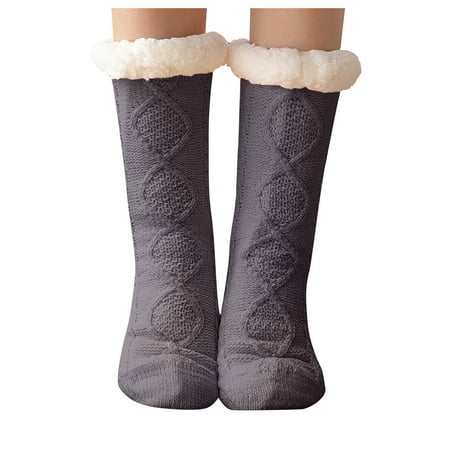 

DNDKILG Women s Warm Cozy Soft Fluffy Slipper Socks Non Slip Thick Fuzzy Socks Dark Gray One Size