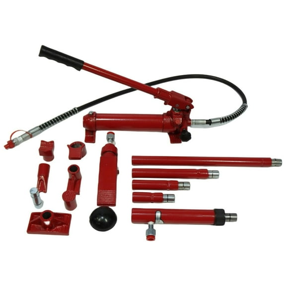 Telyswee 10 Ton Porta Power Kit, 15-pcs Hydraulic Ram Auto Body Frame Repair Kit with Blow Mold Carrying Storage Case, 20,000 lbs Capacity, Red