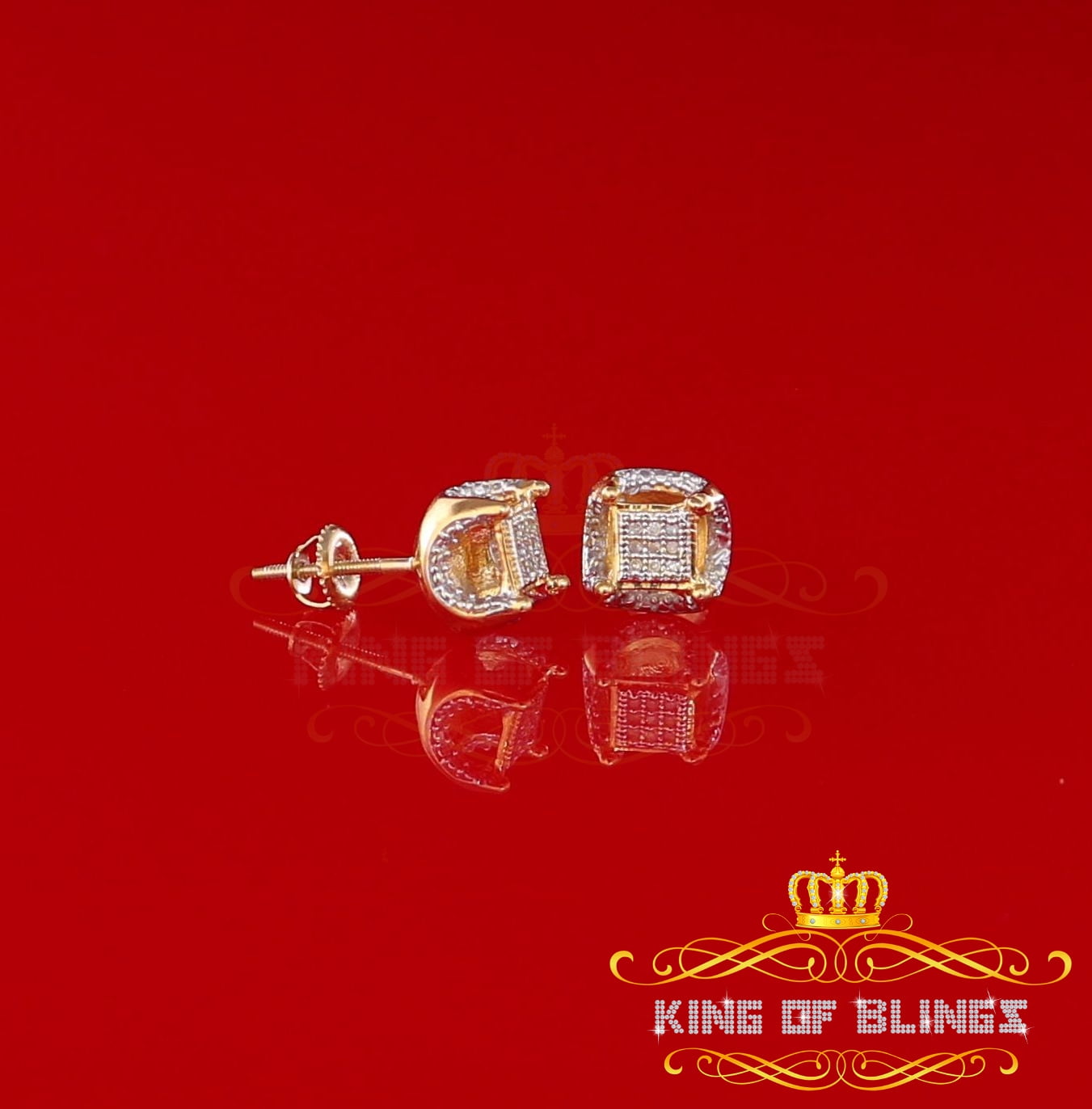 King of Bling's Women's Stud In 925 Yellow Sterling Silver 0.05ct Diamond Stud Men's Earrings