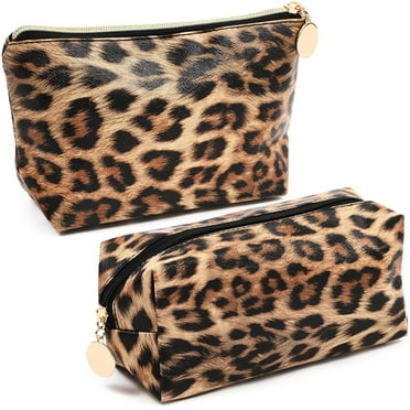 2-Pack Small Leopard Print Travel Cosmetic Makeup Bag, Jewelry Pouch Toiletry Organizer for Women