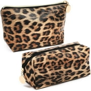 2-Pack Small Leopard Print Travel Cosmetic Makeup Bag, Jewelry Pouch Toiletry Organizer for Women