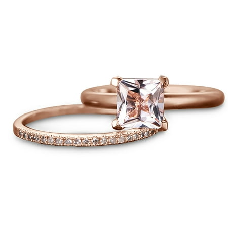 Perfect Bridal Set 1.25 carat Princess Cut Morganite and Diamond Bridal Set in Rose Gold: Bestselling Design Under Dollar (Best Way To Spend 400 Dollars)