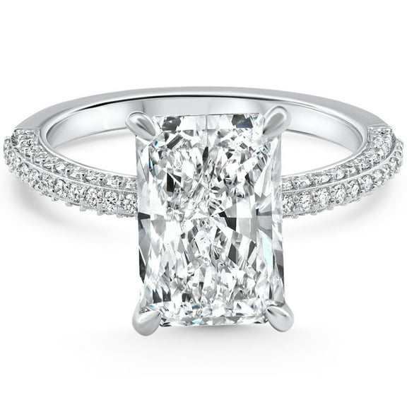 Empire Jewel Prong Set 2.1 Ct Emerald Cut Lab Created Diamond Rings - 14K White Gold Over Rings On Clearance - Daily Wear Diamond Ring - Jewellery Diamond Rings Wedding Sets Past Present Future