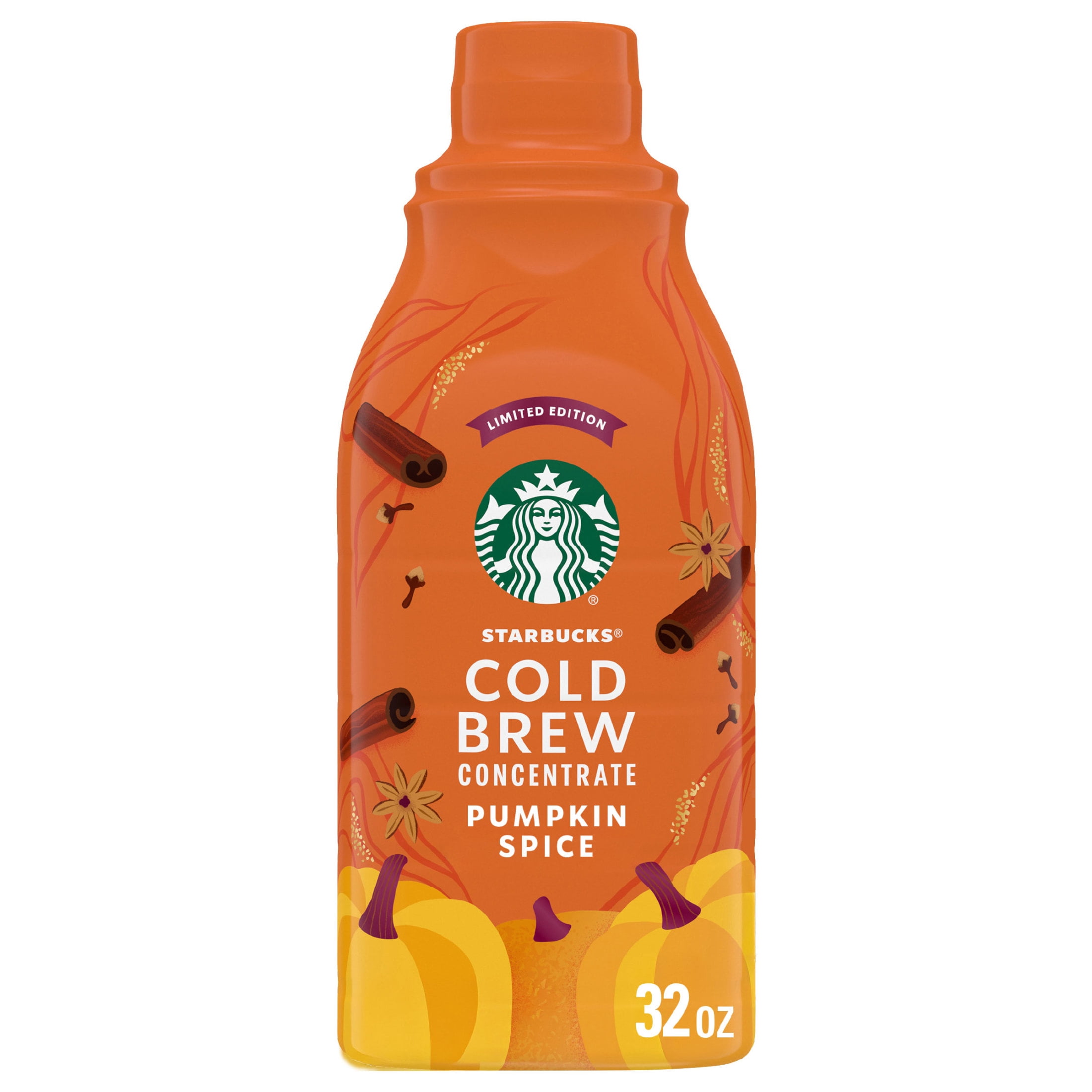 Starbucks Pumpkin Spice & Black Unsweetened, Bottled Cold Brew Coffee Concentrate Drink, 32 oz