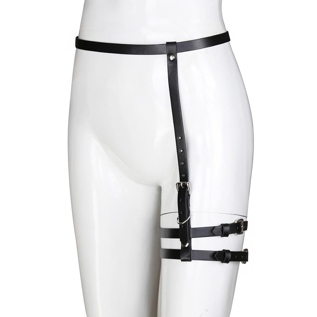 Manfnee Leather Garter Belt For Women - Gothic Punk Style Harness, Black