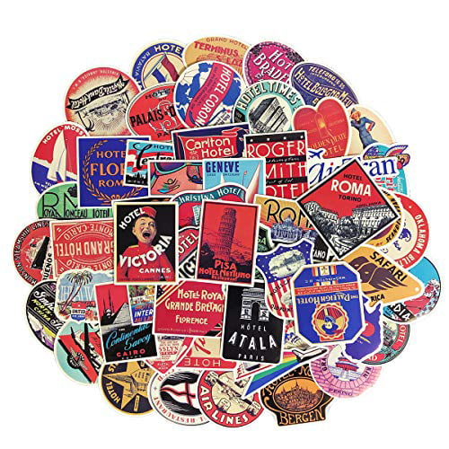 55 pcs Retro Hotel Logo Stickers on Mobile Phone Portable Luggage Guitar Decal 
