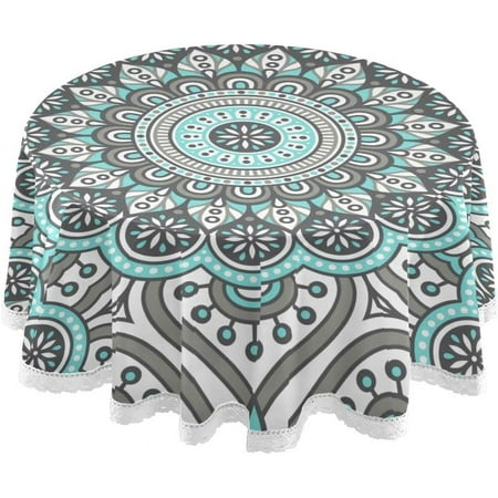 SKYSONIC Mexican Talavera Round Tablecloth 60 inch Waterproof Tablecloth Stain Resistant and Wrinkle Decorative Patio Table Cloths for Kitchen Dinning Room Party Home Garden Picnic