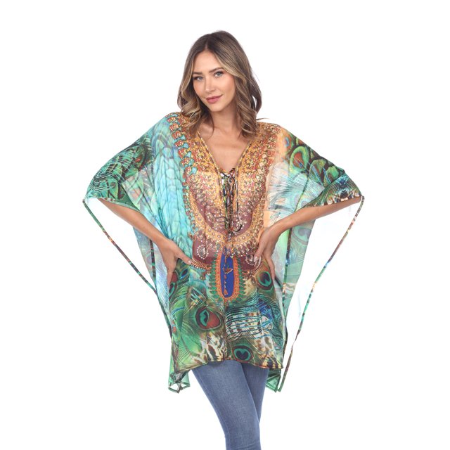 White Mark Caftan Court pour Femmes avec Encolure à Nouer
