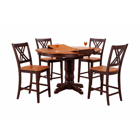 5-Piece Double X Wood Dining Set in Whiskey/Mocha Brown