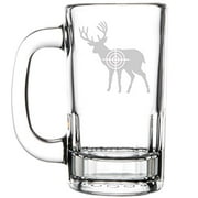 12oz Beer Mug Stein Glass Deer With Bullseye Hunting