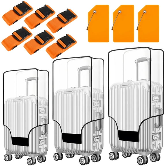 3 PCS Suitcase Cover Protectors, Waterproof Clear PVC Luggage Covers 3 Sizes, Includes Luggage Straps & Silicone Tags for Travel