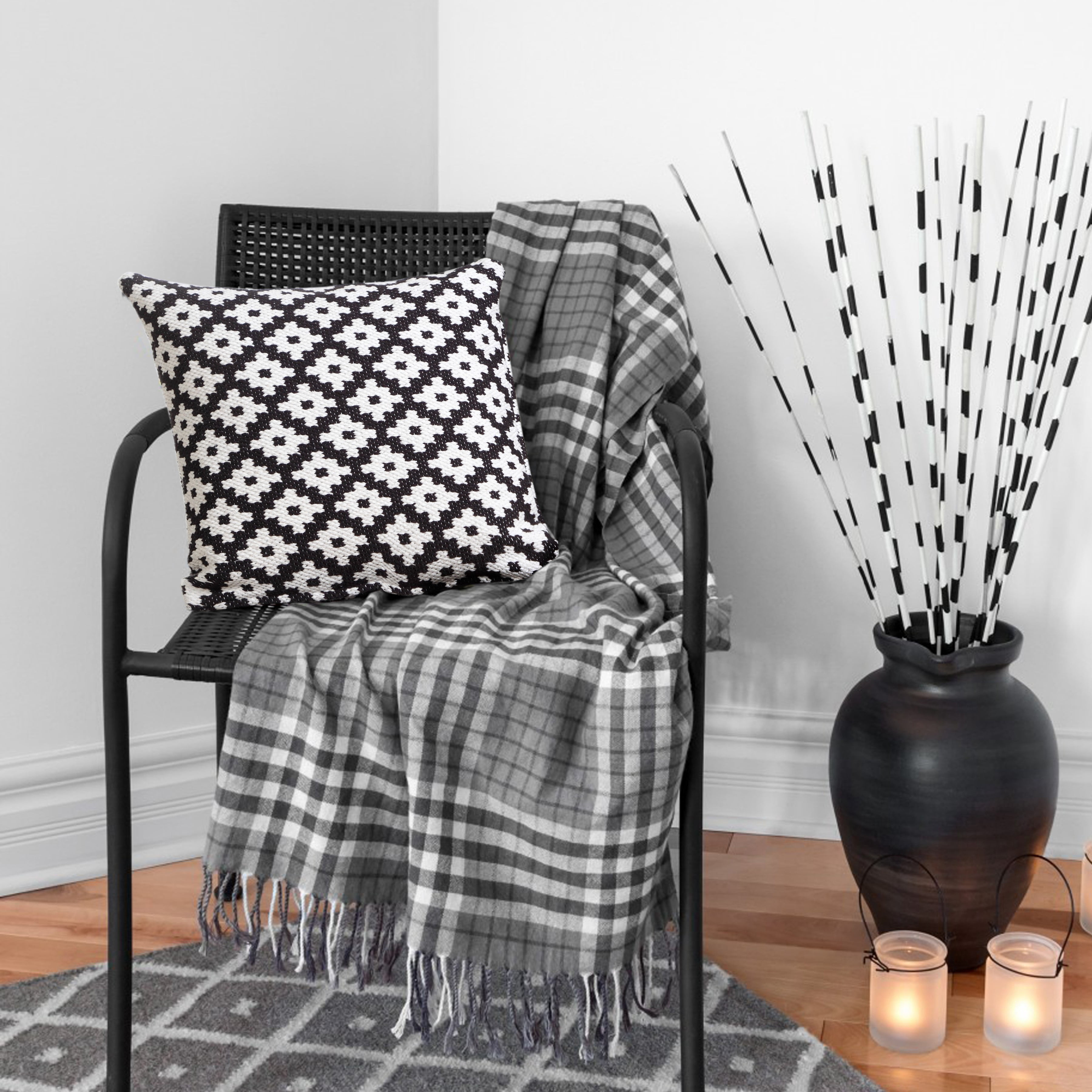 Ox Bay Woven Geometric Throw Pillow, Black and White, 20" Square, Count Per Pack 1