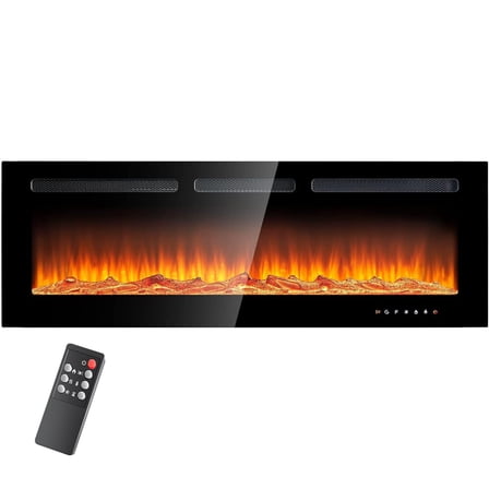 BaPiPro 50" Black Electric Fireplace, Wall Mounted/Recessed/Floating Fireplace Heater with Remote Control, 750W/1500W Dual Heat Setting, Adjustable Flame Color