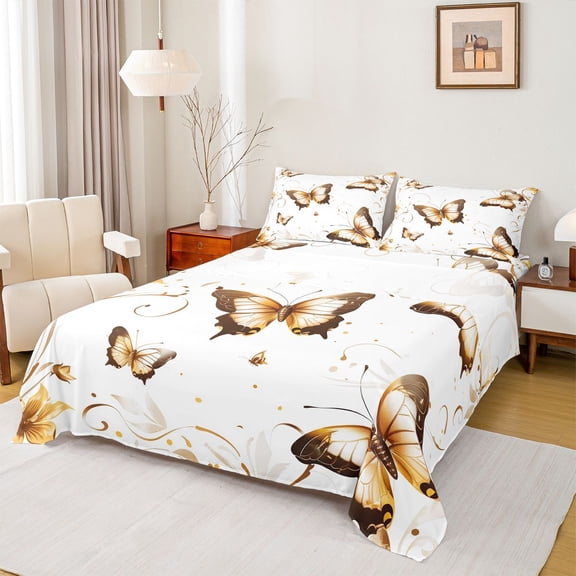 Manfei Flying Butterflies Boy Girl Twin Sheet Sets 3pcs,Exotic Style Twin Fitted Sheet Microfiber,Dreamy Princess Breathable Flat Sheet,Super Cozy Room Decor