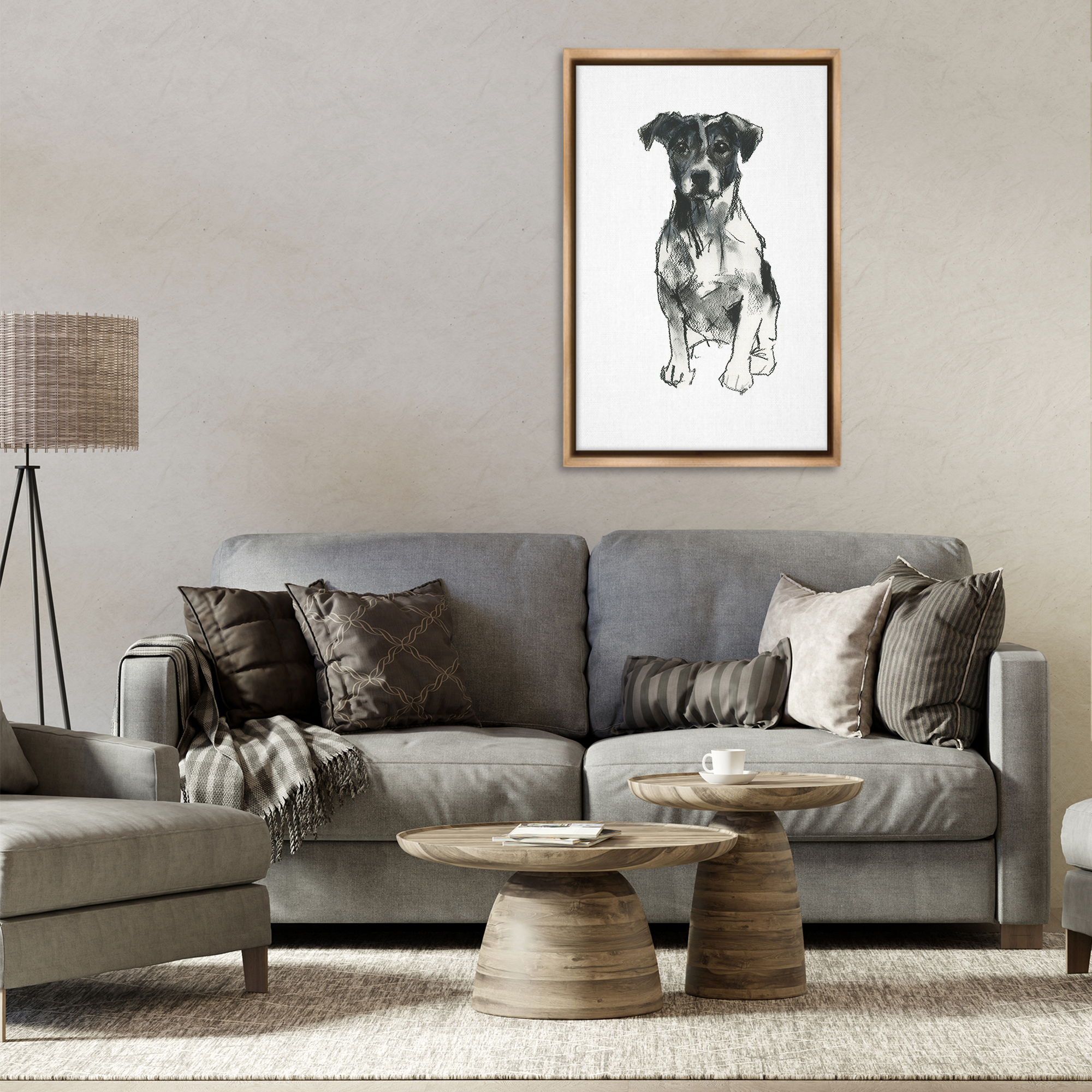 Stupell Industries Minimal Dog Drawing Animals & Insects Drawing Brown Floater Framed Canvas Art Print Wall Art, 21 x 31
