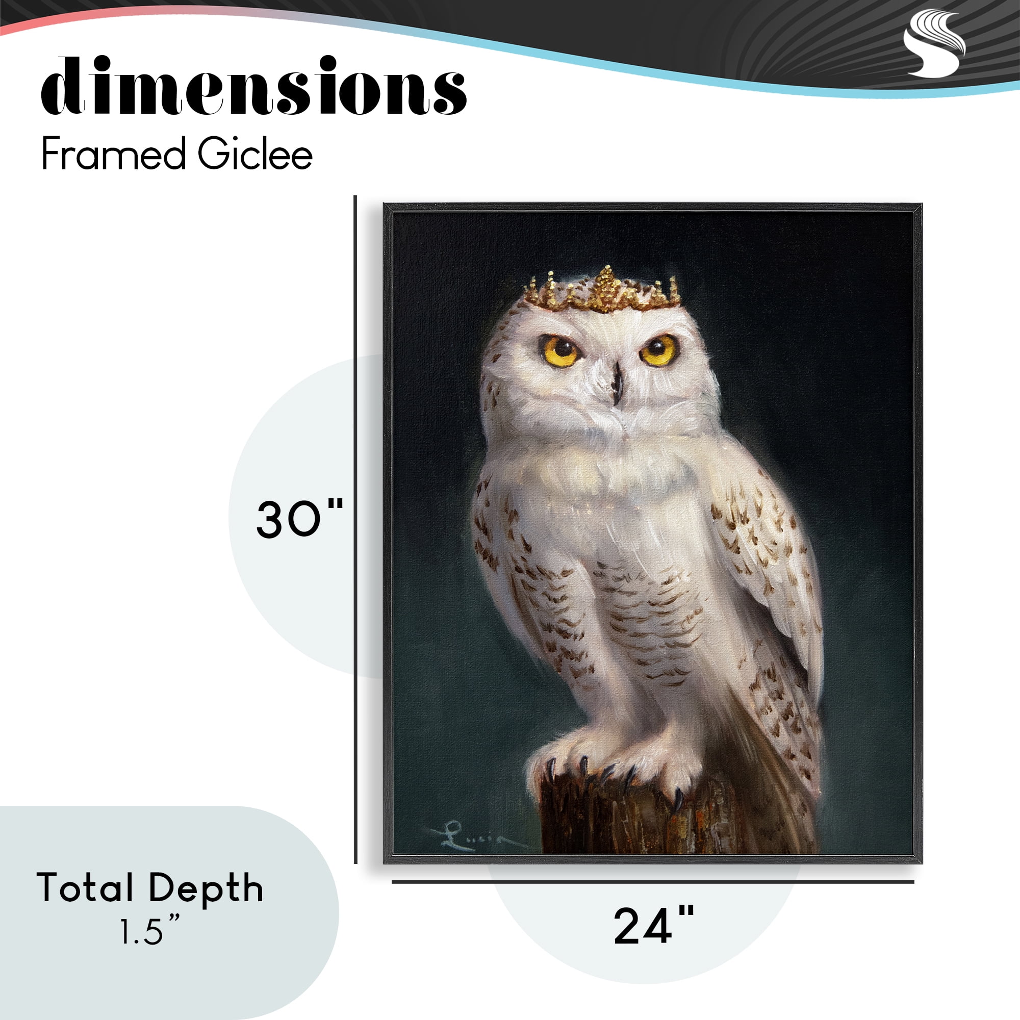 Snowy Owl King Black Framed Giclee Art, design by Lucia Heffernan
