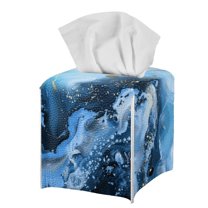 POLERO Tissue Box Holder Waterproof - Square PU Leather Tissues Cube Box Cover -Blue Marble Decorative Car Facial Tissue Holder on Table and Barthroom, 5.1"X5.1"X5.5"