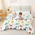 thumbnail image 3 of Feelyou Jungle Rock Dinosaur Queen Comforter Set for Kids Boys Girls, Tropical Coconut Palm Bedding Comforter Set, White, Polkadot Reversible, 3 Pieces, 3 of 6