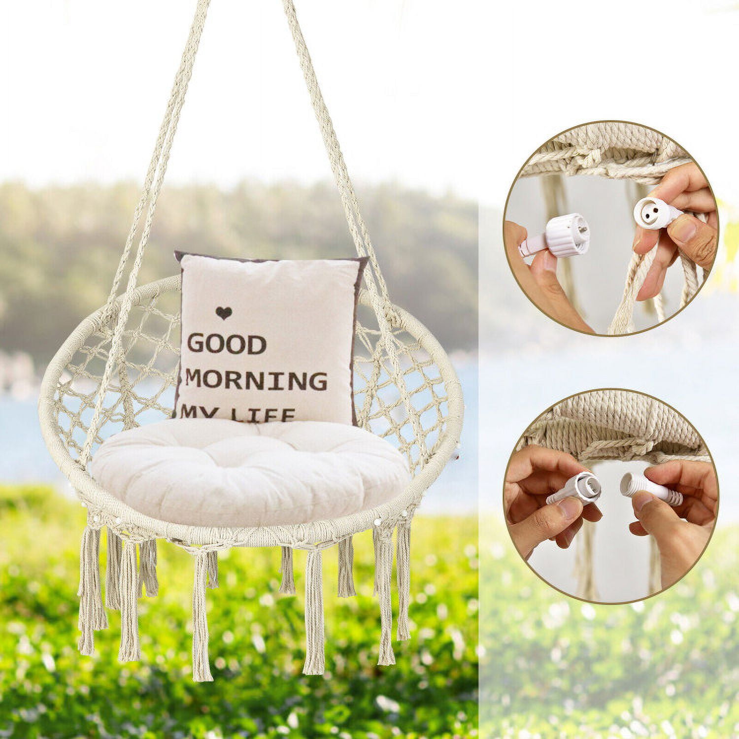 Aimee Lii Hammock Chair LED Lights Hanging Swing Indoor Outdoor, Comfy Outdoor Chair