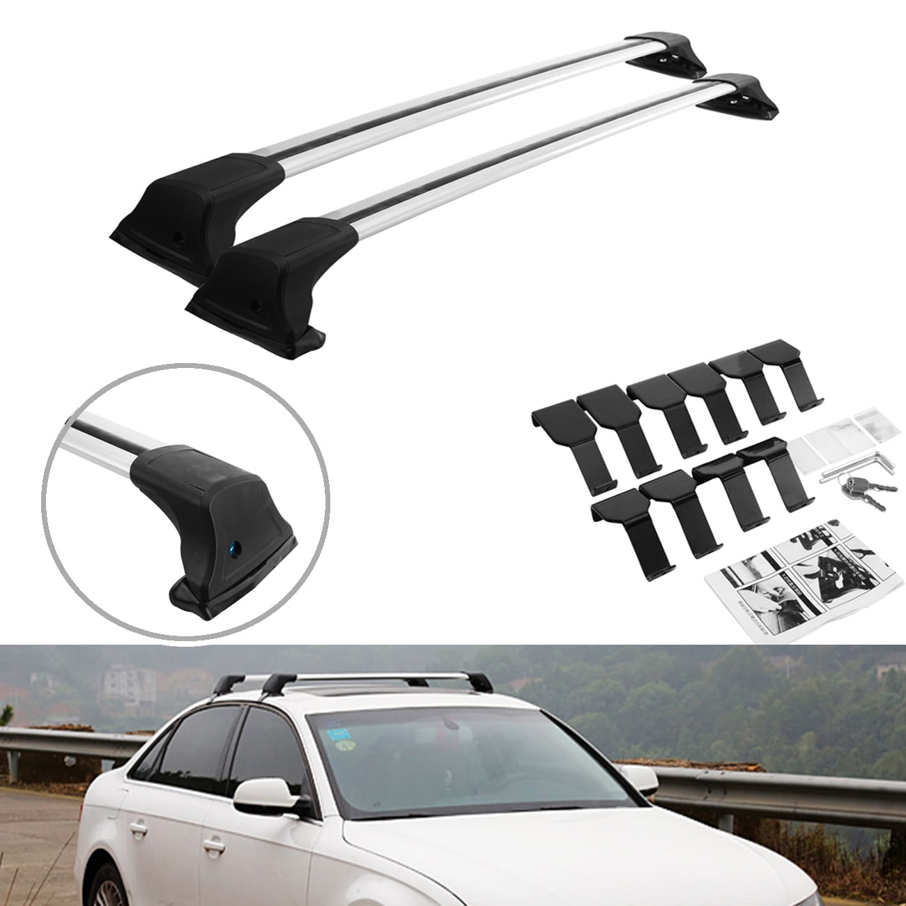 BEAMNOVA 2pcs Pair Silver Black Aluminum Universal Roof Rack Cross Bars Crossbars Kit for 44" to 49" Width Car... by BEAMNOVA