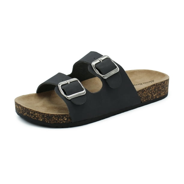 double buckle strap footbed sandals