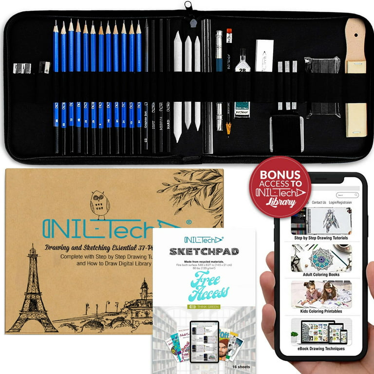 Nil-Tech Art Supplies Graphite Drawing Pencils and Sketch Set (37 Piece Kit)  - C