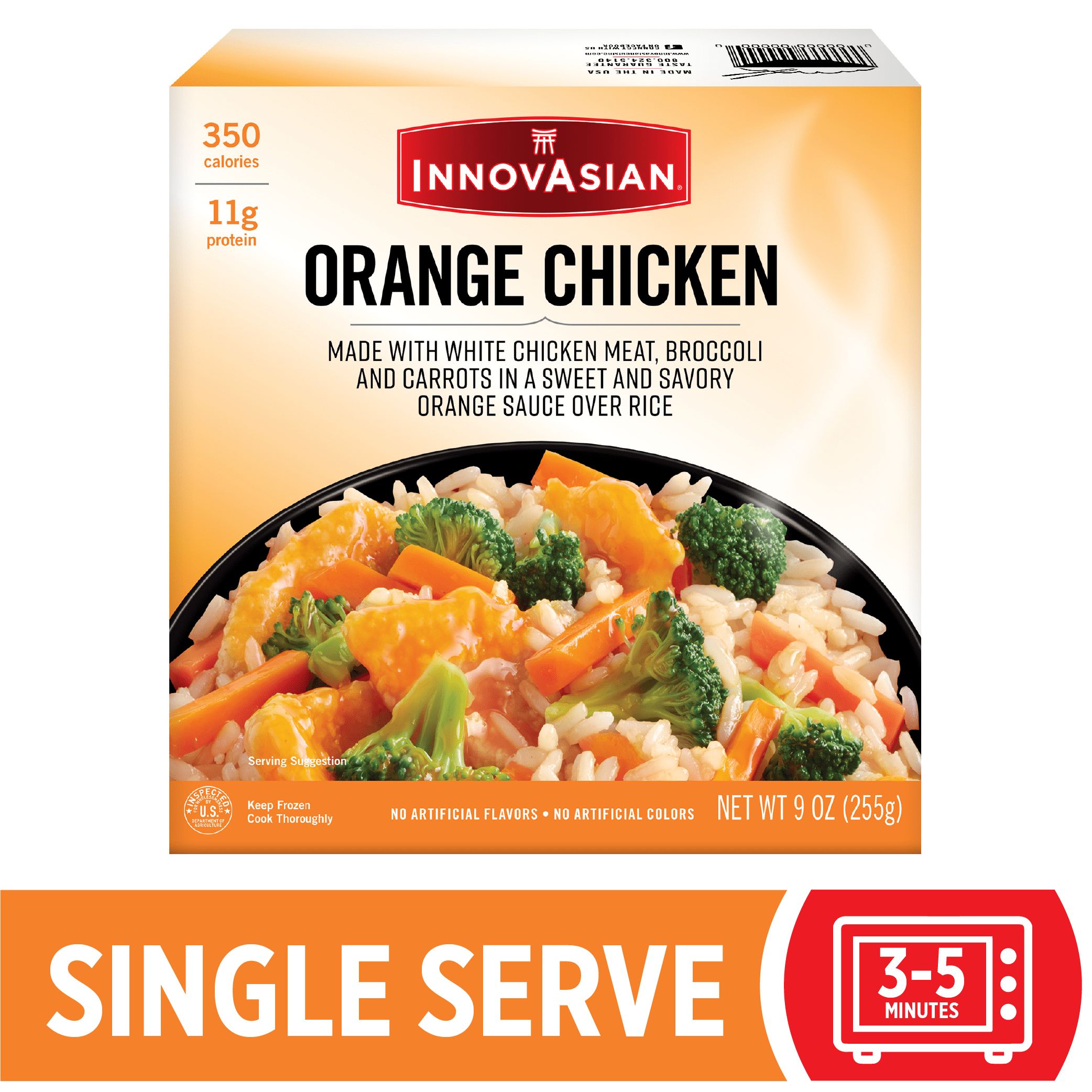 InnovAsian Orange Chicken Rice Bowl Meal, 9 oz (Frozen Meal)