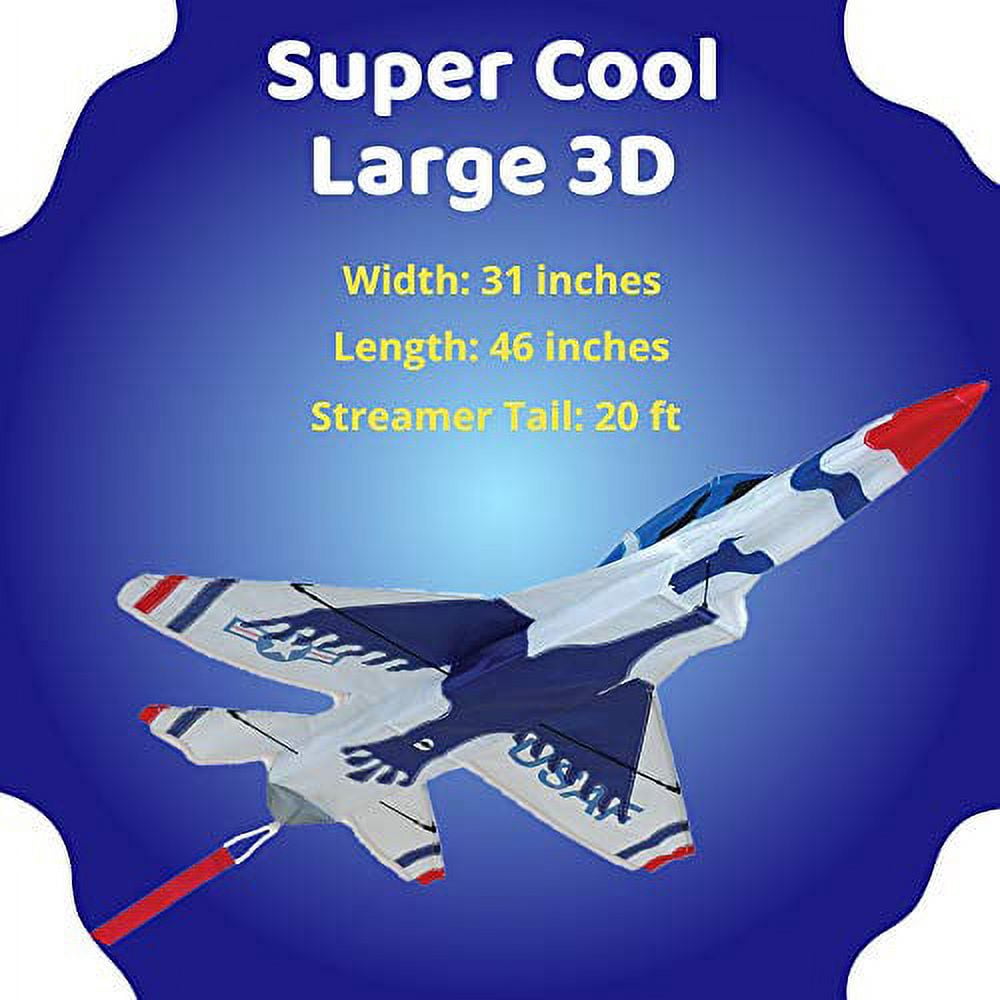 Premier Kites 3D Jet Kite F16 Thunderbird Design | Easy to Assemble and Easy to Fly 3D Kite | an Enjoyable Kite for Adults and a Thrilling Kite for Kids | Great 3D Kite for The Beach or Park