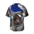 thumbnail image 6 of Lsque Astronaut in Outer Space print Men's Cuban Collar Short Sleeve Shirt Summer Beachwear Casual Button Down Fashionable Vacation Leisure Shirt-Large, 6 of 7