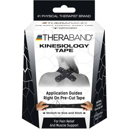 - TheraBand Kinesiology Tape With XactStretch Indicator For Perfect Stretch and Application Every Time, Best In Class Adhesion, Water Resistant, 2 Inch X 10 Inch Strips, 20 Pack Precut, Black/White