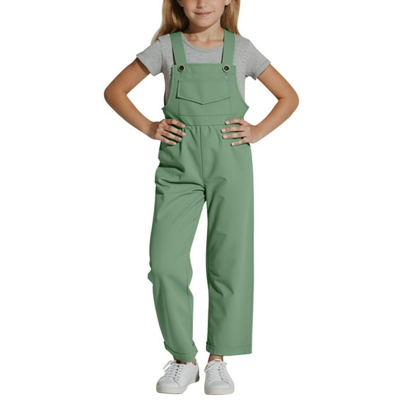 REDARER Girls Black Overalls, Sleeveless Adjustable Loose Fit Casual Long Romper Jumpsuits,11-12 Years