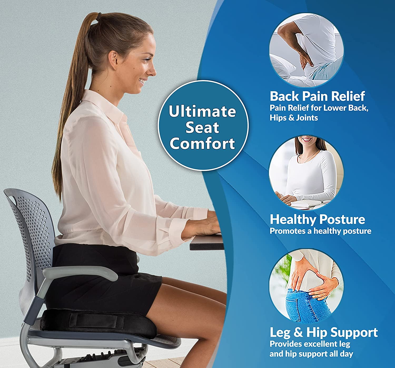 TravelMate Gel-Enhanced Memory Foam Seat Cushion – Perfect for Office Chair  & Car Seat Cushion – Helps Relief from Tailbone Pain – Reduce Pressure on
