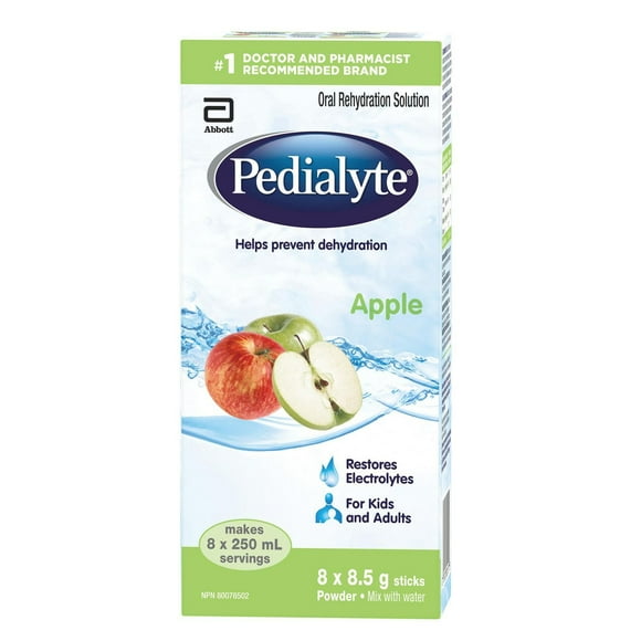 Pedialyte, Electrolyte Powder Sticks, Oral Rehydration Solution, Apple, 8x8.5g Sticks