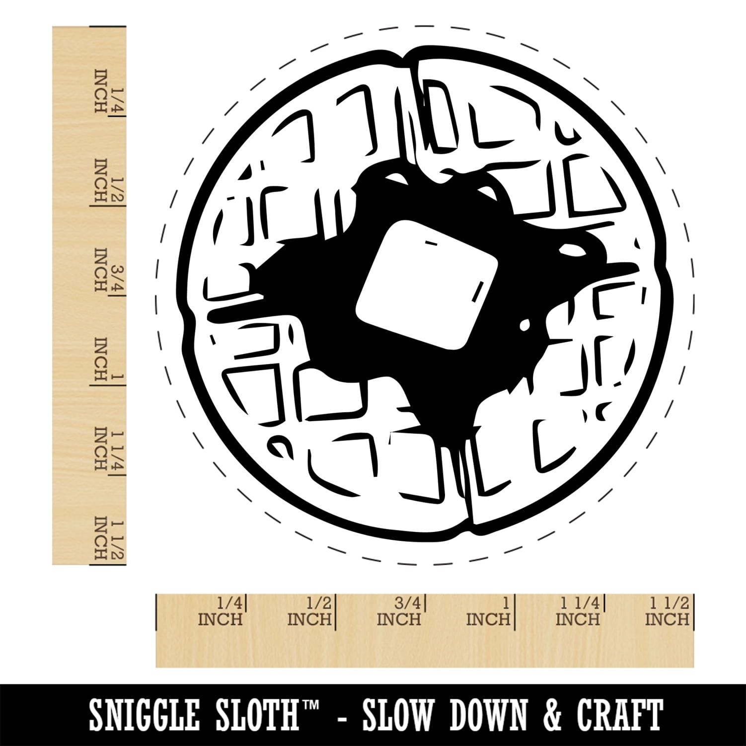 Breakfast Waffle Butter Syrup Self-Inking Rubber Stamp Ink Stamper - Black Ink - Large 1-1/2 Inch
