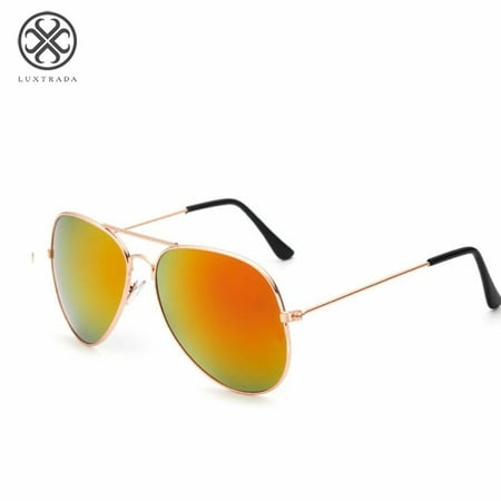 Luxtrada Small Retro Lennon Inspired Style Colored Lens Round Metal Sunglasses for Men Women (Gold+Red)