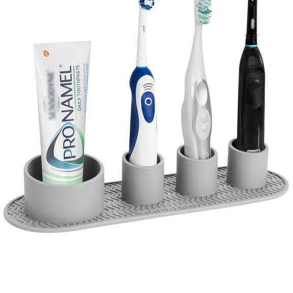 Linkidea Electric Toothbrush Holder, Silicone Tooth Brush Stand for Large Handle, Countertop 4 Slots Brush Organizer Compatible with Oral-B DB4010, Pro 100 CrossAction, Spinbrush Pro (Grey)