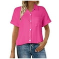 thumbnail image 1 of Camisa de manga corta con botones y textura para mujer: blusa informal de corte holgado para el trabajo, 1 of 8