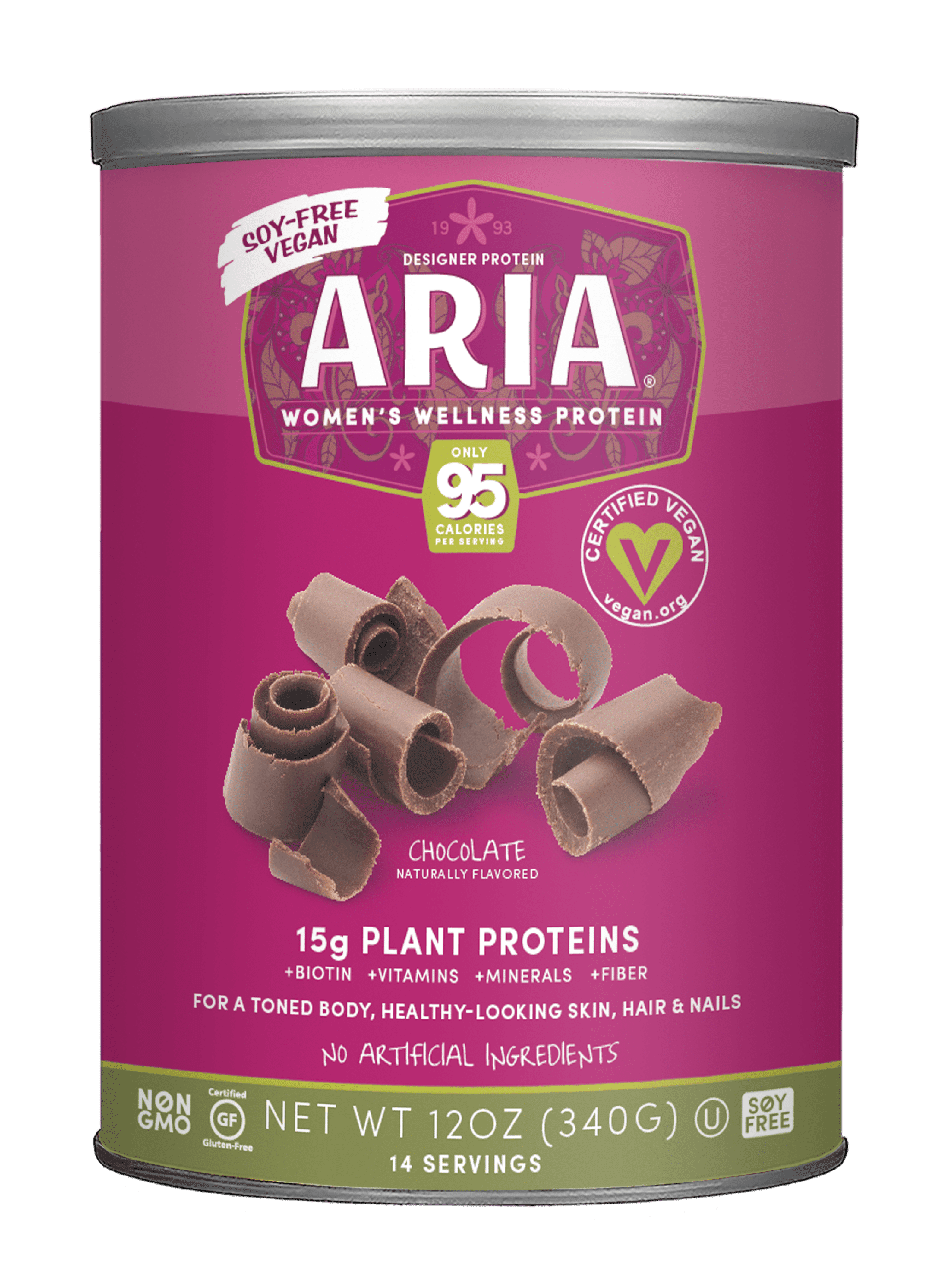Aria Women's Vegan Plant Based Protein Supplement, Chocolate, 12 Oz