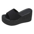 thumbnail image 6 of Slippers for Women,Platform Slippers Casual Comfortable Soft Fabric Slide Sandals With Thick Sole For Beach Walking Indoor Outdoor,Womens Slippers,Black,8.5, 6 of 6
