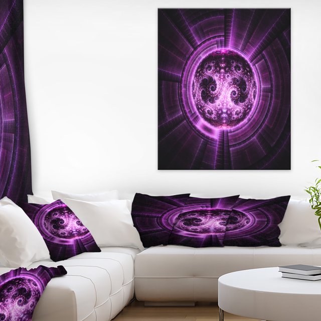 Rounded Purple Glowing Fractal Flower - Large Abstract Canvas Artwork