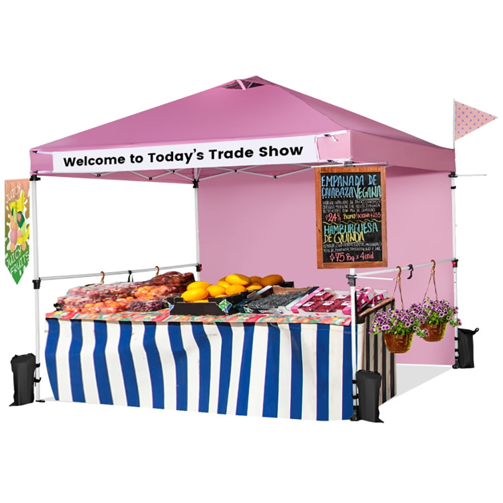 Aimee Lii 10 x 10 Feet Foldable Commercial Pop-up Canopy with Roller Bag and Banner Strip, Backyard Canopy Gazebo for Party Camping BBQ Events, Pink